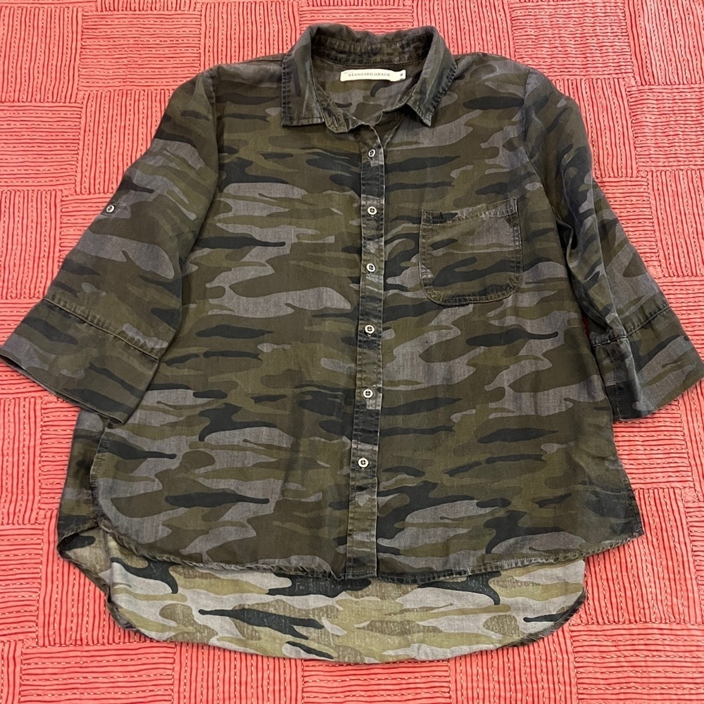 Camouflage blouse med wm’s Button-Up Shirt 3/4 length sleeves